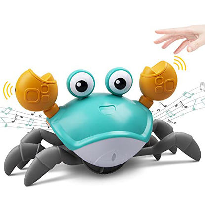Picture of ZONICE Green Crawling Crab Baby Toy with Music and LED Light Up for Kids, Toddler Interactive Learning Development Toy with Automatically Avoid Obstacles, Build in Rechargeable Battery