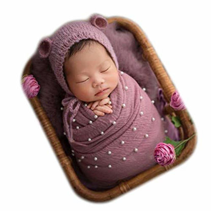 Picture of Zeroest Newborn Photo Props Hat Blanket Photography for Babies Cloth Wrap Hats Set Baby Boy Girl Photo Shoot Outfits
