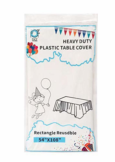 Picture of 12 Pack White Plastic Tablecloth Rectangle 54" X 108" Heavy Duty Disposable Table Cover for Party Banquet Birthday Wedding Thanksgiving Christmas
