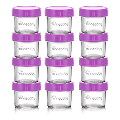 Picture of Baby Food Storage Containers, QOOC 12 Set BPA-Free Stackable Glass Baby Food Jars with Lids, Airtight Reusable Glass Baby Food Containers, Freezer/Microwave/Dishwasher Friendly, 4 oz, Purple