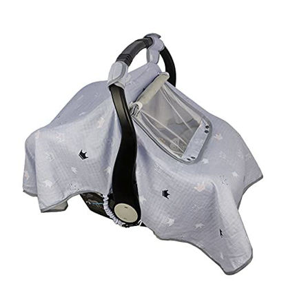 Picture of ICOPUCA Car seat Covers for Babies, Kick-Proof carseat Cover boy Girls, carseat Canopy with Window, Light Weight Muslin, fit Summer/Autumn/Spring, Neutral, Grey Crown;