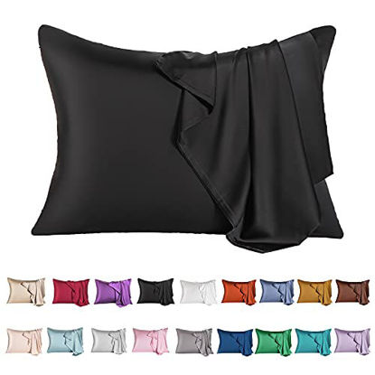 Picture of Mulberry Silk Pillowcase for Hair and Skin,Cooling Silk Pillow Case with Hidden Zipper,Allergen Proof Dual Sides Soft Breathable Smooth Both Sided Silk Pillow Cover.(20"x 36",1 Pcs,Black)