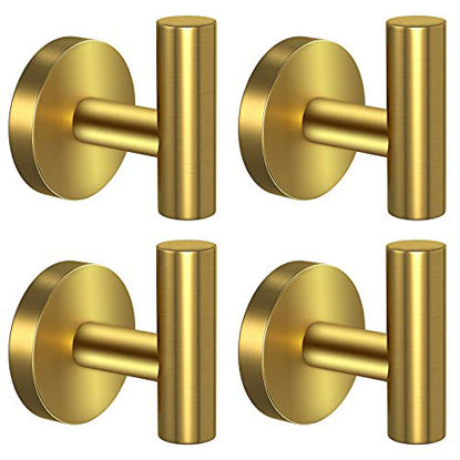 Picture of stusgo 4 Packs Matte Brass Finish Towel Hook for Wall Modern Gold Towel Hook Coat Hooks Robe Hooks SUS304 Stainless Steel Bathroom Towel Hooks