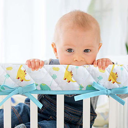 Picture of 3-Piece Padded Baby Dinosaur Crib Rail Cover Protector Set from Chewing, Crib Rail Teething Guard for Standard Cribs, 1 Front Rail and 2 Side Rails, Secure Crib Rail Guard