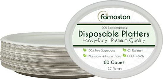 Picture of 100% Compostable White Oval 12.5 Paper Plate, Heavy-Duty Premium Quality Disposable Dinner Plate (12.5" Oval Plate - 60 Count)