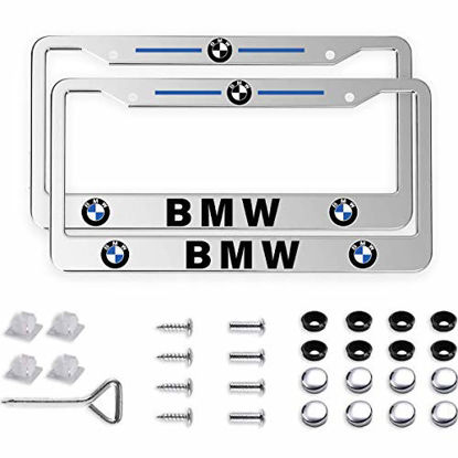 Picture of 2pcs fit BMW Front and Rear License Plate Frames,Newest Matte Aluminum Alloy Plate Frame to Decorate Your License Plate Cover,Screw Caps Included