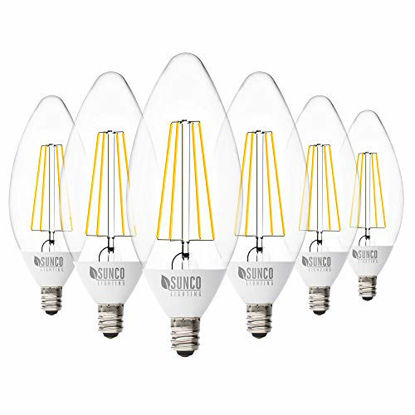Picture of Sunco Lighting Dusk to Dawn Light Bulbs Outdoor Candelabra LED B11, 2700K Soft White, 5W Equivalent 40W, 500 LM, E12 Base, Photocell Sensor, Edison Vintage Filament for Sconces Chandeliers, UL 6 Pack