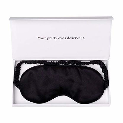 Picture of YANSER Luxury Silk Sleep Mask 100% Mulberry Silk Eye Mask/Anti-Aging/Skin Care/Multi Colors/Ultra Soft, Light & Comfy/Travel Bag/Gift Package/Blindfold/Black