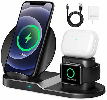 Picture of AICase Qi Wireless Charger, 3-in-1 Charging Pad,Multiple Devices Wireless Charger Dock for Air Pods,for Apple Watch Series 5/4/3/2/1 and for iPhone 11/11 Pro/11 Pro Max/XR/X/8 Galaxy Note10/9 and More