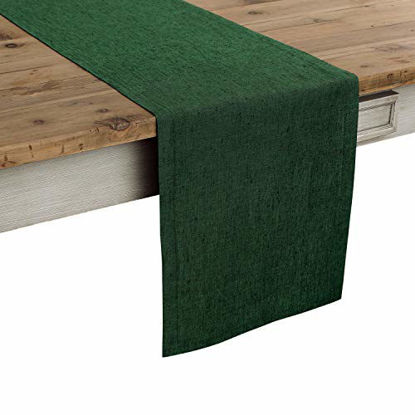 Picture of Solino Home 100% Pure Linen Table Runner - 14 x 72 Inch Athena, Handcrafted from European Flax, Natural Fabric Runner - Forest Green