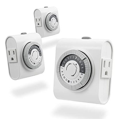 Picture of GE 66404 24-Hour Heavy Duty Indoor Plug-in Mechanical, 2 Grounded, 30 Minute Intervals, Daily On/Off Cycle, Outlet Timer, Seasonal, Christmas Tree Lights and Holiday Decorations, 3 Pack-66404, White