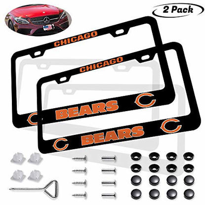 Picture of 2 Pack Black Aluminum Alloy Bears License Plate Frames,Universal American Auto Bears License Plate Covers Holders,Bears License Plate Holder Rust-Proof, Rattle-Proof, Weather-Proof