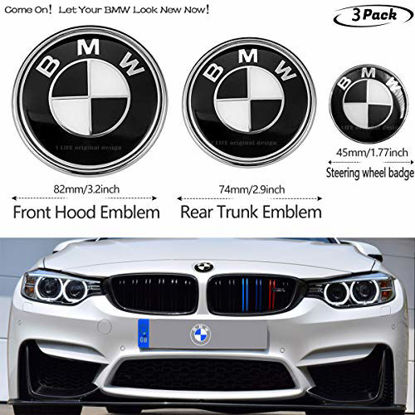 Picture of 3pcs Black and White BMW 82mm Hood Emblem/74mm Trunk Emblem/45mm Steering Wheel Center Emblem for BMW, Emblems Replaceme 6 7 8 series 325i 328i E Series (fit B-M-W2)