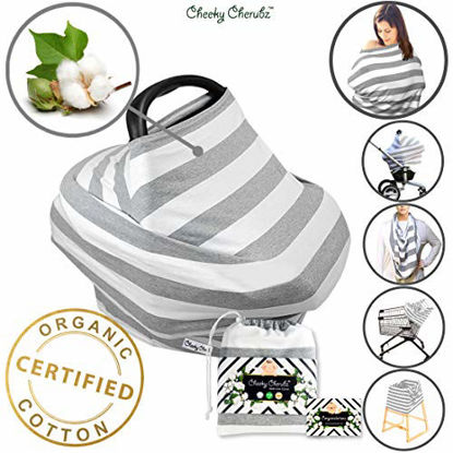 Picture of  Organic Cotton  Nursing Breastfeeding Cover Scarf, Baby Car Seat Canopy, Canopies, Shopping Cart, Stroller, Carseat Covers for Girls and Boys Best Multi-Use Infinity Stretchy Shawl Shower Gifts
