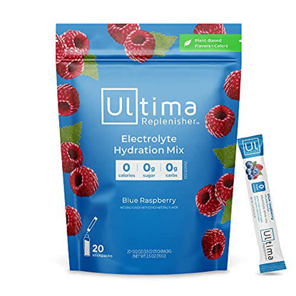 Picture of Ultima Replenisher Electrolyte Hydration Powder, Blue Raspberry, 20 Count Stickpacks Pouch - Sugar Free, 0 Calories, 0 Carbs - Gluten-Free, Keto, Non-GMO with Magnesium, Potassium