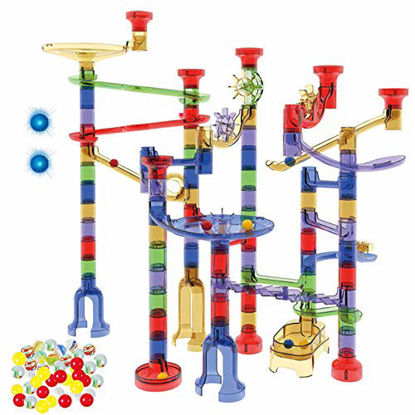 Picture of AOBEIZI Marble Run Sets for Kids Activities -180Pcs Marble Run Sets STEM Toys Educational Learning Marble Building Blocks Gift Boy Girl All Ages (30 Glass Marbles + 2 Led Lighted Beads)