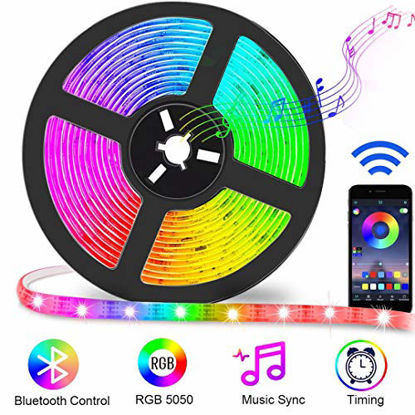 Picture of Bluetooth LED Strip Lights with App Control, Music Sync LED Light Strip 16.4ft Waterproof, Flexible Color Changing RGB Light Strips with Remote SMD 5050 300 LEDs Neon Lights for Bedroon Room Bar Party