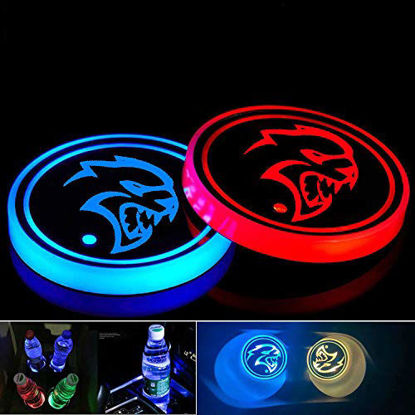 Picture of 2pcs LED Cup Holder Lights for Dodge Hell cat Hellcat Challenger Charger Avenger Durango Etc, LED Car Coasterss with 7 Colors Luminescent Light Cup Pad, USB Charging Cup Mat Accessories (forHellcat)