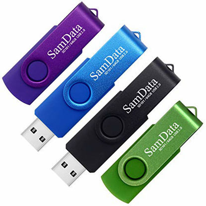 Picture of SamData 64GB USB Flash Drives 4 Pack 64GB Thumb Drives Memory Stick Jump Drive with LED Light for Storage and Backup (4 Colors: Black Blue Green Purple)
