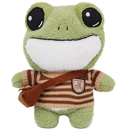 Picture of 11.8in Stuffed Frog Plush Animal Doll Toy, Super Cute Green Frog Plushies Pillow with Sweater Clothes and Backpack, Standing Frog Plushie Toy Gift for Kids Creative Decoration (11.8inch, Green-I)