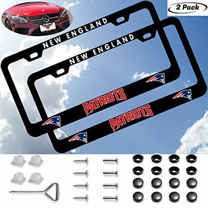 Picture of 2 Pack Black Aluminum Alloy Patriots License Plate Frames,Universal American Auto Patriots License Plate Covers Holders,Patriots License Plate Holder Rust-Proof, Rattle-Proof, Weather-Proof