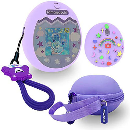 Picture of Protective Silicone Cover and Carrying Case for Tamagotchi Pix Virtual Interactive Pet Game Machine, Protective Shell Storage for Tamagotchi Pix Get, with Lanyard (Purple)
