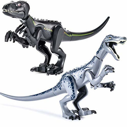 Picture of Set of 2 Large Jurassic Dinosaur Toys for 3-5 & 5-7 Baryonyx and Velociraptor Dinosaur Building Blocks with Movable Limbs - Dino Toys for Boys & Girls with Storage Bag and Sticker Sheets!
