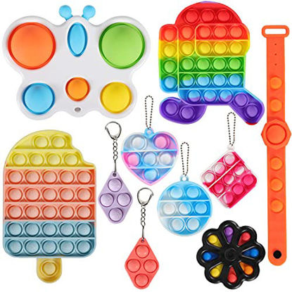 Picture of 10 Pack Sensory Fidget Toy Packs with Simple Dimple Fidget Toy Set Pop Bubble Flippy Chain Easy to Use Easy to Carry Stress and Anxiety Relief Handheld Toys for Kids and Adults
