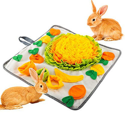 Picture of 20" × 20" Rabbit Foraging Mat with Fixing Handle- Machine Washable Polar Fleece Pet Snuffle Pad Funny Interactive Nosework Feeding Mat Treat Dispenser for Rabbits Bunny Guinea Pigs Ferrets Chinchillas