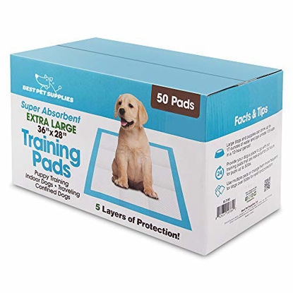 Picture of Best Pet Supplies Disposable Puppy Pads for Whelping Puppies and Training Dogs, 50 Pack, Ultra Absorbent, Leak Resistant, and Track Free for Indoor Pets, Floor Protection - Baby Blue, XL (36" x 28")