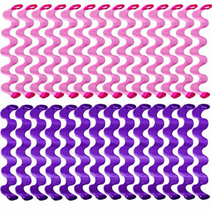 Picture of 28 Pieces Hair Curlers Spiral Curls No Heat Wave Hair Curlers Styling Kit Spiral Hair Curlers with 2 Pieces Styling Hooks for Most Kinds of Hairstyles (45 cm, Pink, Purple)