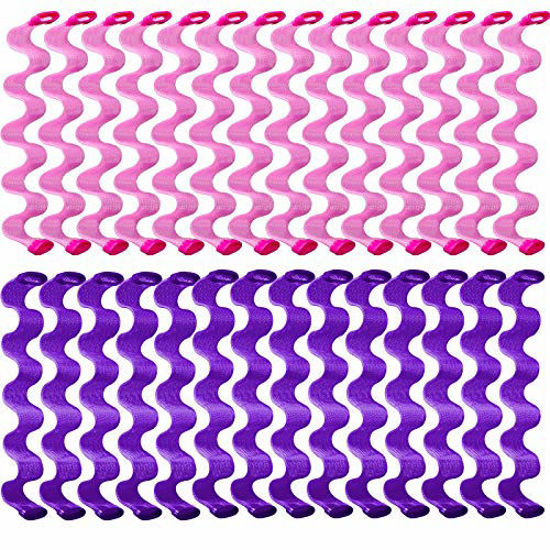GetUSCart- 28 Pieces Hair Curlers Spiral Curls No Heat Wave Hair Curlers  Styling Kit Spiral Hair Curlers with 2 Pieces Styling Hooks for Most Kinds  of Hairstyles (45 cm, Pink, Purple)