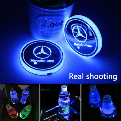 Picture of 2pcs LED Car Cup Holder Lights for Mercedes-Benz, 7 Colors Changing USB Charging Mat Luminescent Cup Pad, LED Interior Atmosphere Lamp