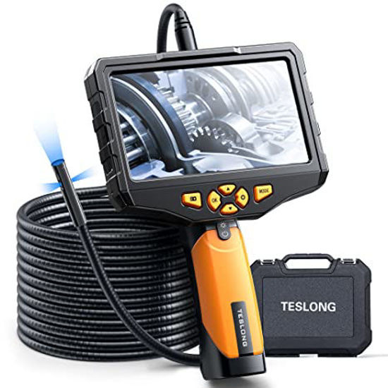 Picture of Teslong Triple-Lens Borescope Inspection Camera, Industrial Endoscope with Light, NTS300 Digital Video Scope Camera, 16.4ft Waterproof Flexible Cable, Automotive, Home, Wall, Pipe, Car (5" IPS Screen)