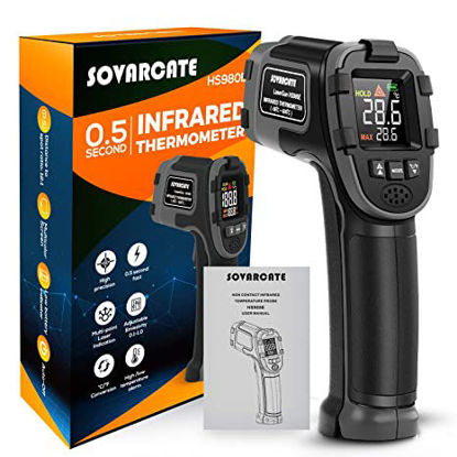 Picture of Infrared Thermometer SOVARCATE Digital IR Laser Thermometer Temperature Gun High and Low Temperature Alarm -58°F~1112°F Temperature Probe Cooking/Air/Refrigerator