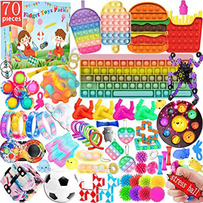 Picture of 70pcs Fidget Pack Fidget Toys Pack Anti-Anxiety Tools, Cheap Senory Popitsfidget Pack with Pop Anxiety Tube Pop Spinner Fidget Popper Stress Relief Toys for Adults Kids (Fidget Pack-A1)
