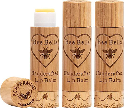 Picture of Bee Bella Lip Balm Peppermint (3 Pack) - With Beeswax, Coconut Oil, Jojoba Oil, Vitamin E Oil, Argan Oil and More for Soft and Smooth Lips - Long-Lasting Moisture - Handmade in the USA