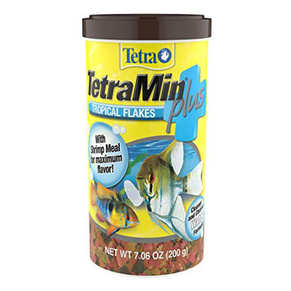 Picture of Tetra TetraMin Plus Tropical Flakes 7.06 Ounces, Nutritionally Balanced Fish Food, With Added Shrimp (77243)