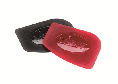 Picture of Lodge Pan Scrapers. Handheld Polycarbonate Cast Iron Pan Cleaners. (2-Pack. Red/Black)