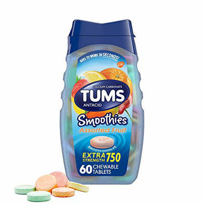 Picture of Tums Smoothies Assorted Fruit, Extra Strength 750, 60 Chewable Tablets