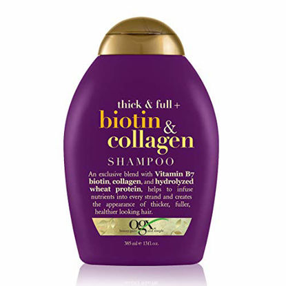 Picture of OGX Thick & Full + Biotin & Collagen Volumizing Shampoo for Thin Hair, Thickening Shampoo with Vitamin B7 & Hydrolyzed Wheat Protein, Paraben-Free, Sulfate-Free Surfactants, 13 fl oz