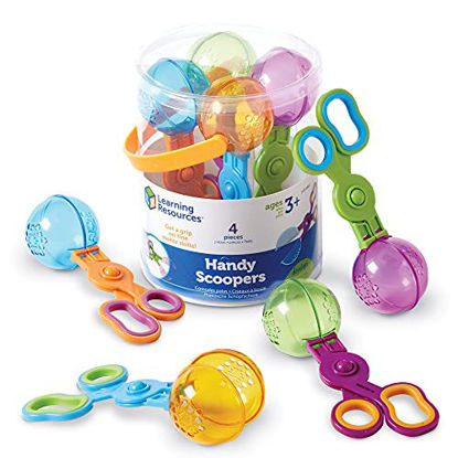 Picture of Learning Resources Handy Scoopers - 4 Pieces, Ages 3+ Toddler Learning Toys, Fine Motor and Sensory Toys, Sand Box Toys for Toddlers, Kid Tweezers
