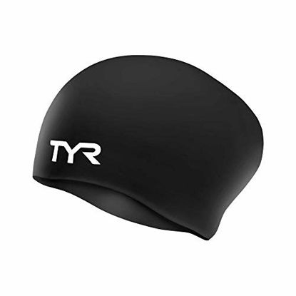 Picture of TYR Long Hair Wrinkle-Free Silicone Swim Cap, Black