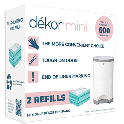 Picture of Dekor Mini Diaper Pail Refills | 2 Count | Most Economical Refill System | Quick & Easy to Replace | No Preset Bag Size - Use Only What You Need | Exclusive End-of-Liner Marking | Baby Powder Scent