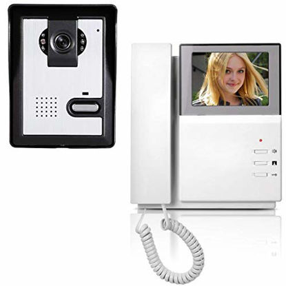 Picture of AMOCAM Video Door Phone System, 4.3 Inches Clear LCD Monitor Wired Video Intercom Doorbell Kits, IR Night Vision Camera Door Intercom, Doorphone Telephone Style for Home Improvement