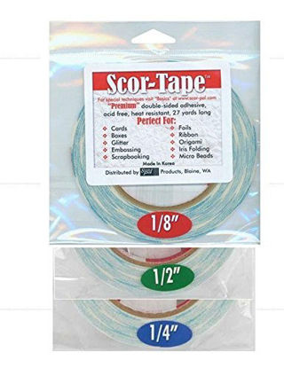 Picture of Scor-Tape Bundle 1 each of 1/8', 1/4', 1/2', by 27 Yards (201, 202, 203) Double Sided Adhesive