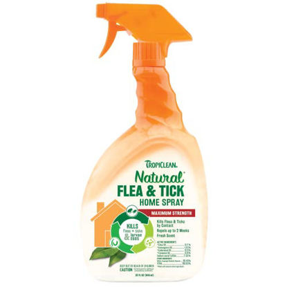 Picture of TropiClean Natural Flea & Tick Home Spray For Dogs, 32oz - Essential Oils Kill Fleas Naturally on Carpet, Furniture, & Bedding - Suitable for use in Homes with Dogs & Cats - Made in the USA