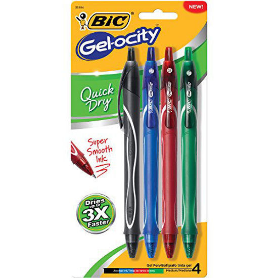 BIC Gel-Ocity Quick Dry Gel Pens, Medium Point Retractable (0.7mm), Black  Ink Gel Pen, 4-Count