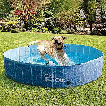 Picture of All for Paws 63'' Large Dog Swimming Pool, Foldable Pet Kids Bath Paddling Pool Portable PVC Tub, Non-Slip, UV Resistant, with Repair Kit