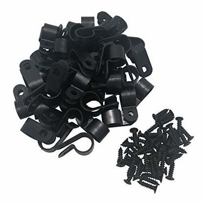 Picture of Cable Clamp R-Type Cable Clip Wire Clamp 1/2" Nylon Screw Mounting Cord Fastener Clips with Screws for Wire Management - 50 Pcs Cable Clamps + 50 Pcs Screws